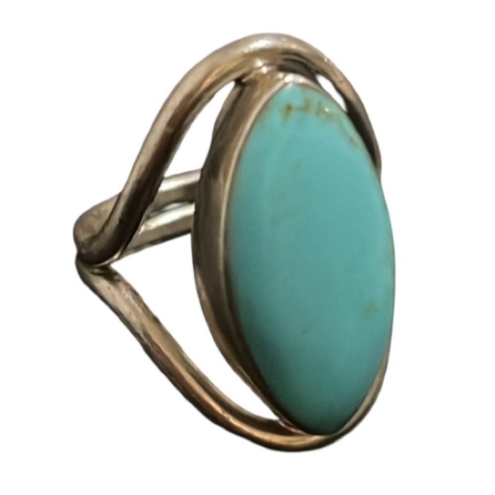 Vintage ATI Mexico Intricate Sterling Silver Sleeping Beauty Turquoise Ring